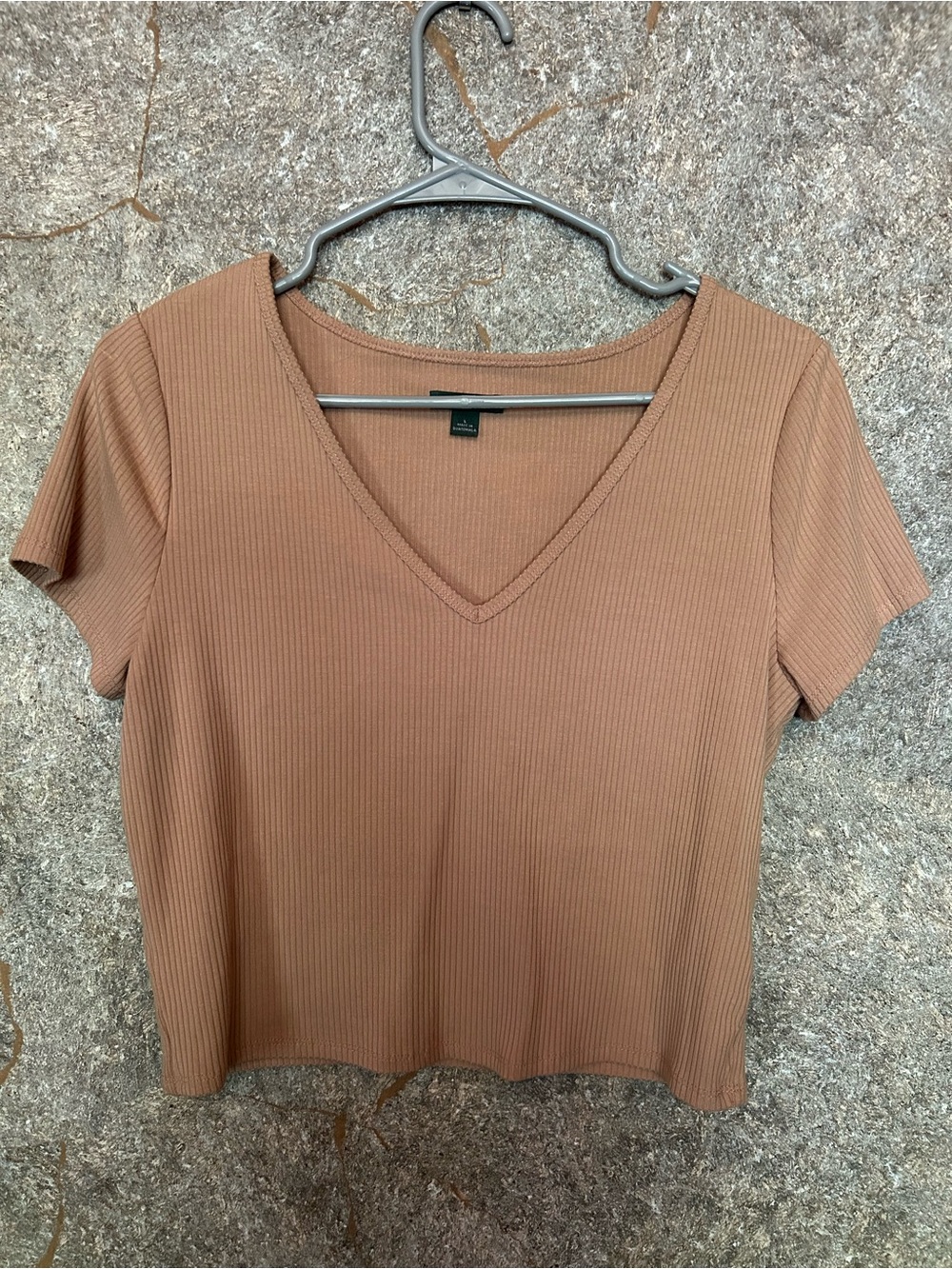 wild fable Ribbed V-Neck Tee - Tan
